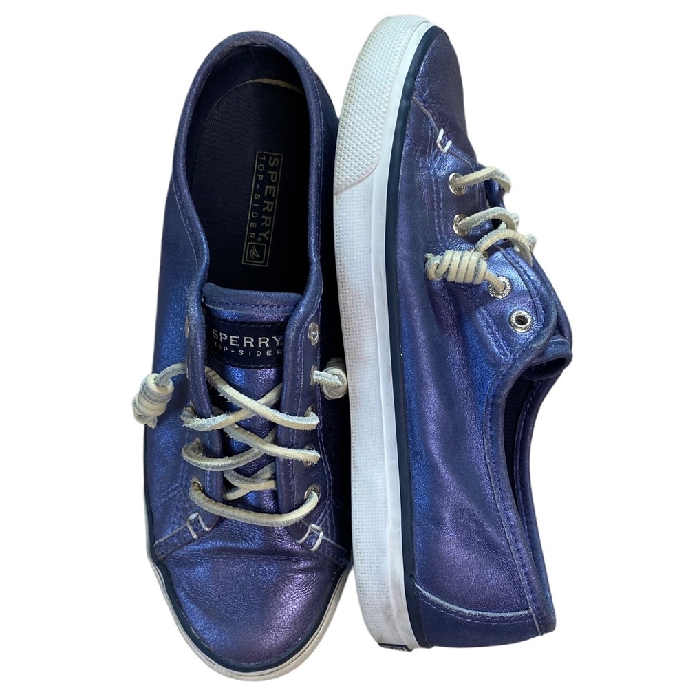 Sperry Metallic Navy Blue Leather Sneaker - Picture 2 of 15